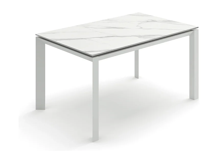 Linear, Tavolo allungabile con top in ceramica Marmo calacatta (90cm X 140/220cm H. 75cm)