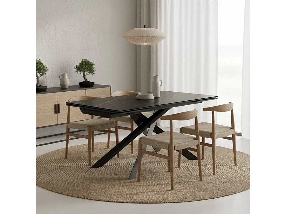 Tavolo da pranzo allungabile in ceramica su vetro effetto marmo portoro Axis 160-240x90 cm fino a 10 posti | Duzzle