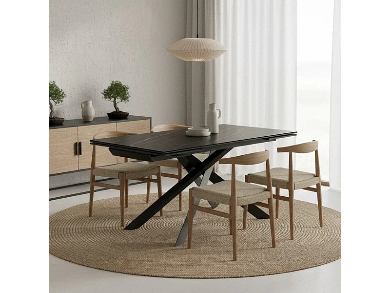 Axis, Tavolo allungabile con top in ceramica su vetro Marmo portoro (90cm X 160-240cm H. 76cm)