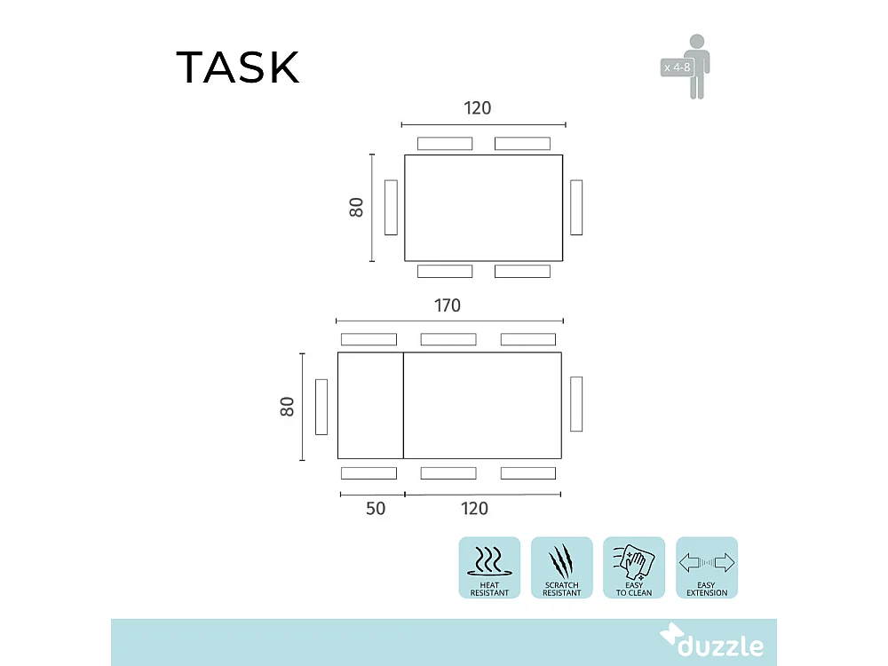 Tavolo da pranzo allungabile in ceramica effetto marmo grigio Task 120-170x80 cm fino a 8 posti | Duzzle