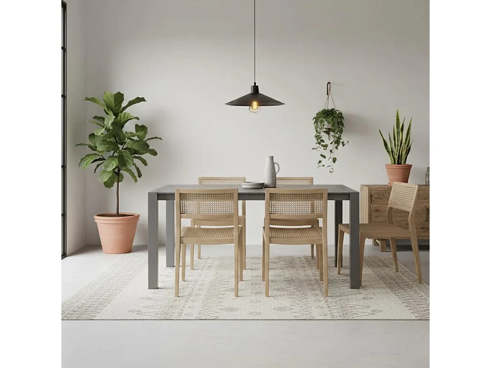 Linden,  Tavolo allungabile con top in vetro temperato Grigio (80cm X 122/182cm H. 76cm)