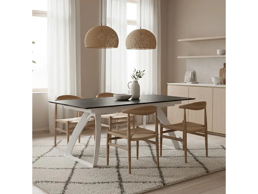 Tavolo da pranzo allungabile in HPL effetto marmo nero Grayson 170-270x90 cm fino a 12 posti Made in Italy | Duzzle