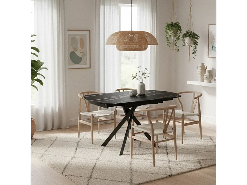 Drift, Tavolo allungabile con top in ceramica Marmo nero (120cm X 80/120cm H. 76cm)