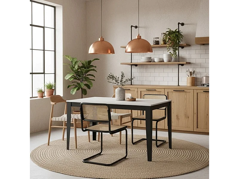 Moon, Tavolo allungabile con top in melaminico Cemento bianco (80cm X 130/290cm H. 76cm) Made in Italy