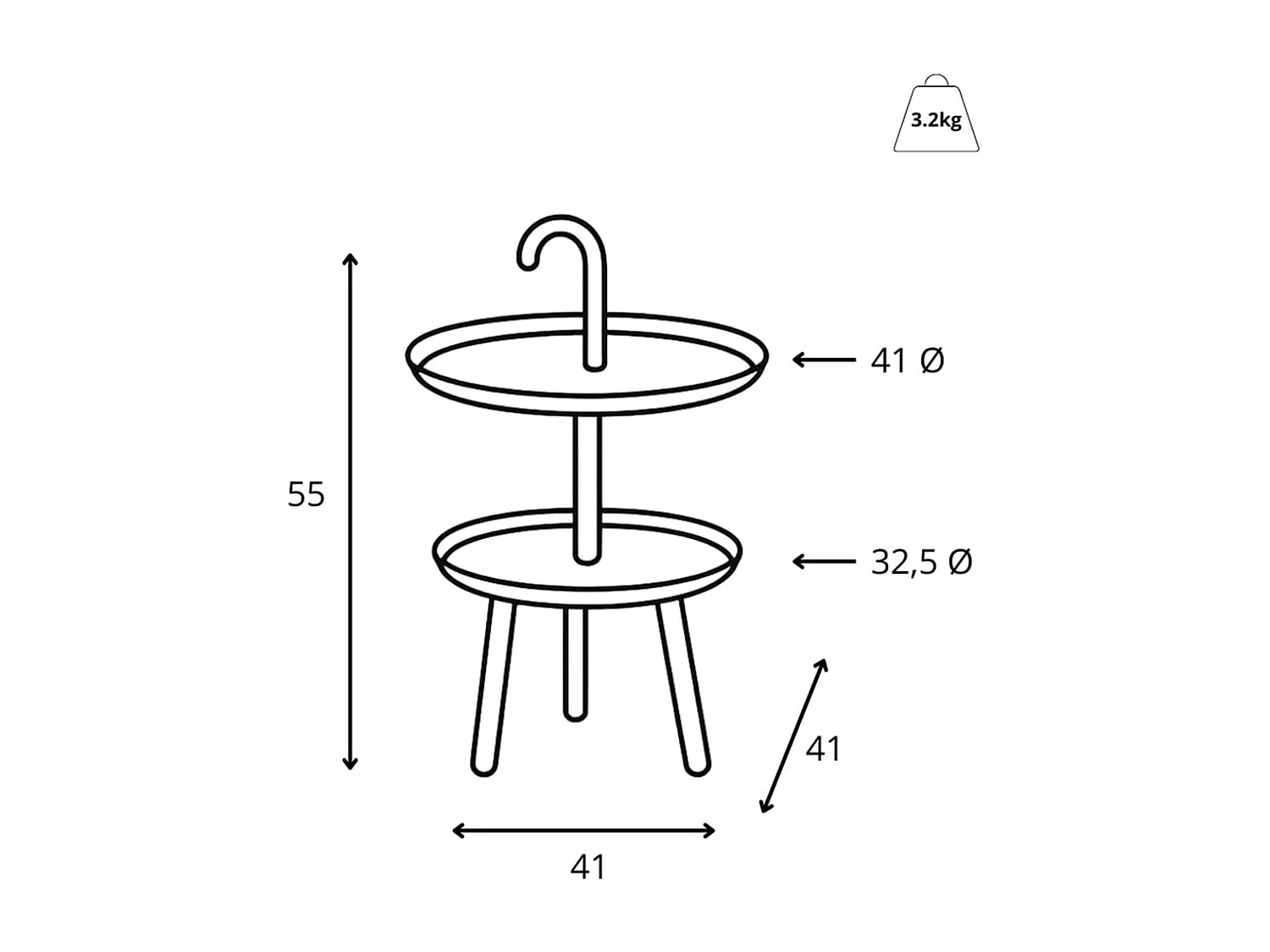 Niedriger Outdoor-Beistelltisch aus Polypropylen mit zwei Ablagen Hook