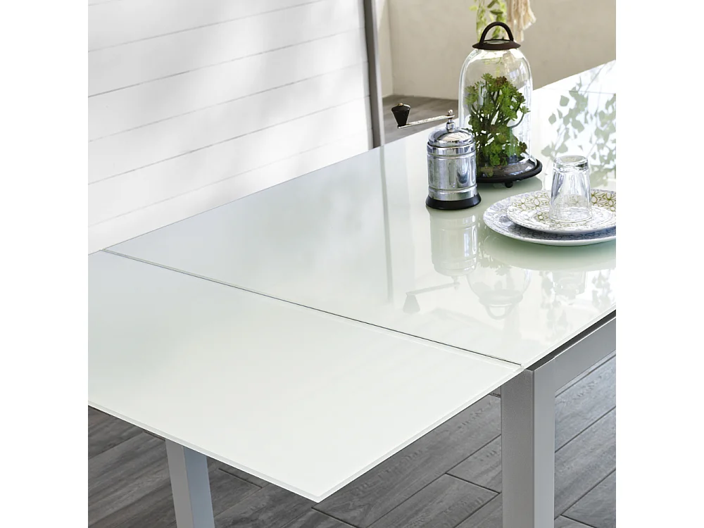Tavolo da pranzo allungabile in vetro temperato bianco Marlow 130-200x80 cm fino a 8 posti | Duzzle
