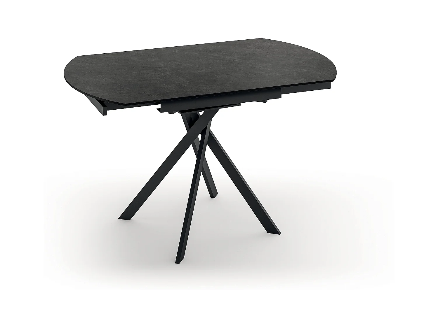 Drift,  Tavolo allungabile con top in ceramica con gambe in metallo verniciato. Allunghe interne in ceramica. (120cm X 80-120cm H. 76cm)| Duzzle