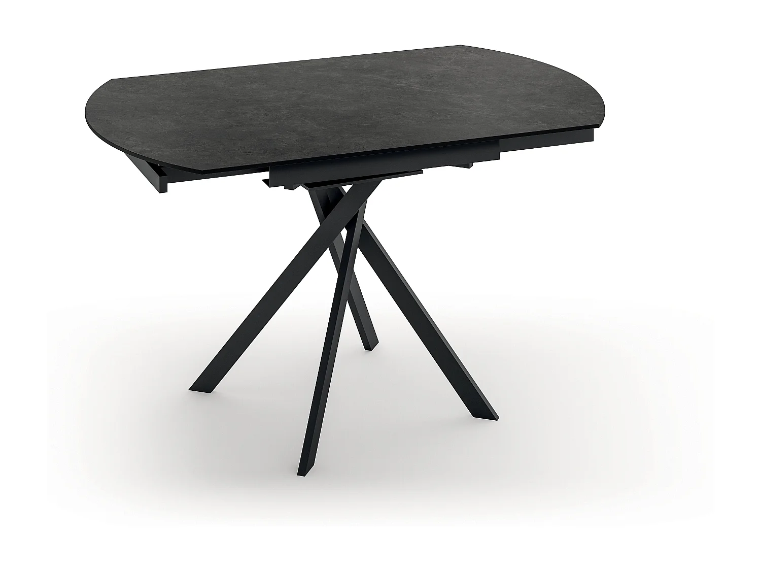 Drift,  Tavolo allungabile con top in ceramica con gambe in metallo verniciato. Allunghe interne in ceramica. (120cm X 80-120cm H. 76cm)| Duzzle