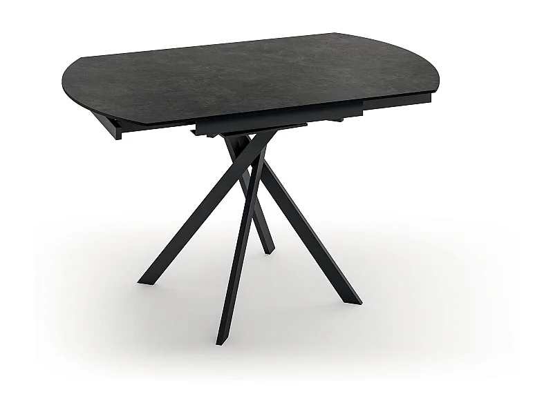 Drift,  Tavolo allungabile con top in ceramica con gambe in metallo verniciato. Allunghe interne in ceramica. (120cm X 80-120cm H. 76cm)| Duzzle