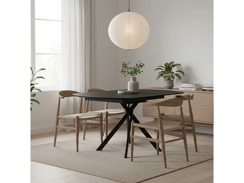 Drift, Tavolo allungabile con top in ceramica Cemento grigio scuro (120cm X 80/120cm H. 76cm)