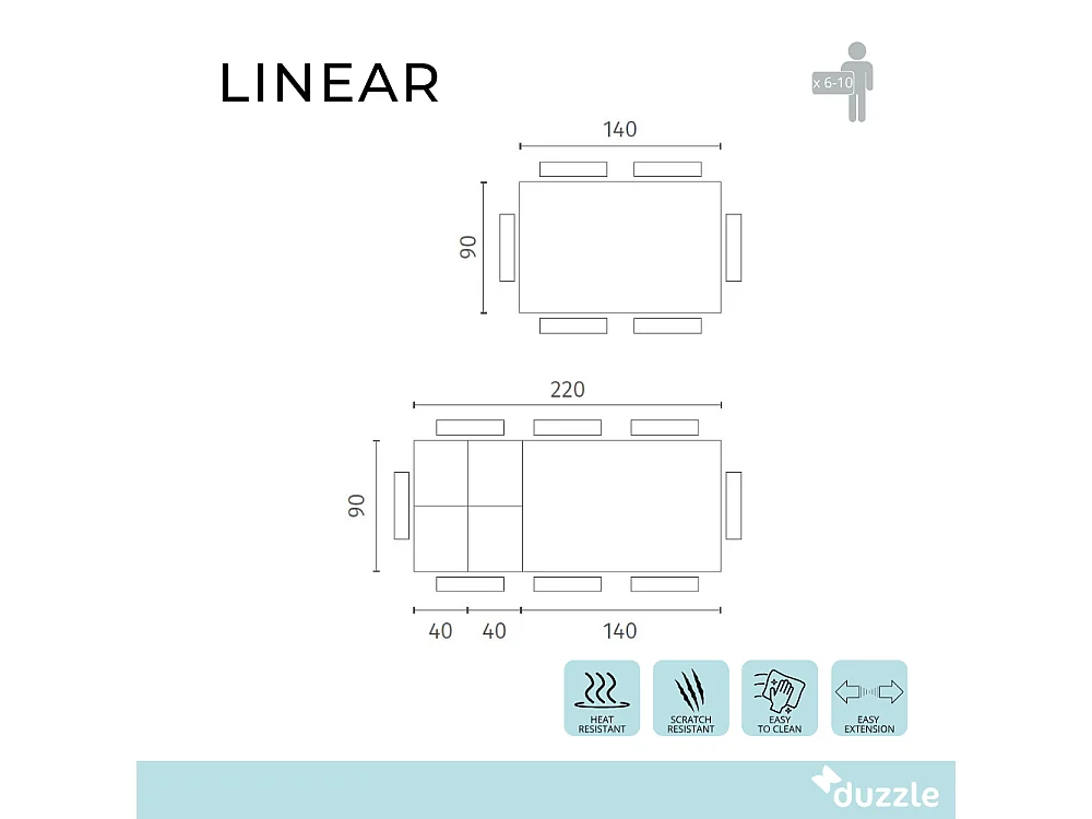 Tavolo da pranzo allungabile in ceramica effetto marmo portoro Linear 140-220x90 cm fino a 10 posti | Duzzle