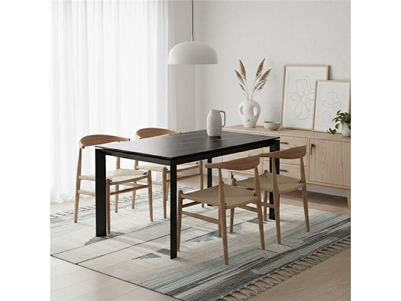 Linear, Tavolo allungabile con top in ceramica Marmo nero (90cm X 140/220cm H. 75cm)