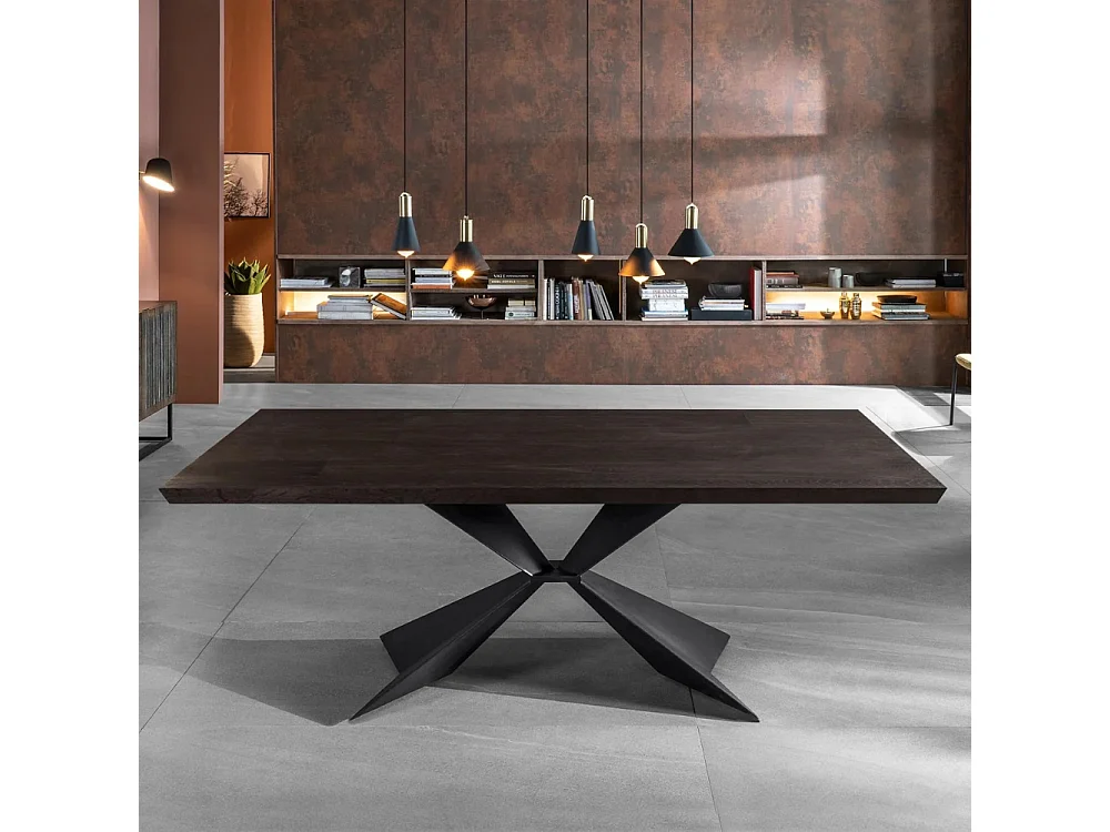 Tavolo da pranzo allungabile in legno impiallacciato rovere termocotto Taurus 200-300x100 cm fino a 12 posti Made in Italy | Duzzle