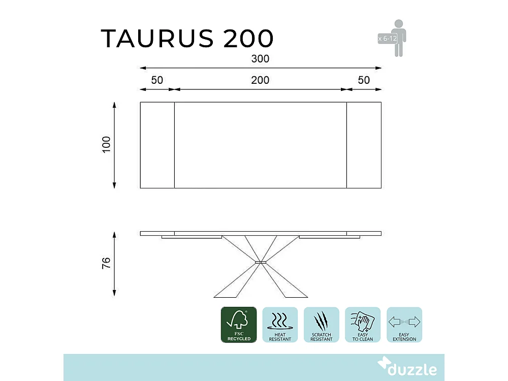 Tavolo da pranzo allungabile in legno impiallacciato rovere termocotto Taurus 200-300x100 cm fino a 12 posti Made in Italy | Duzzle