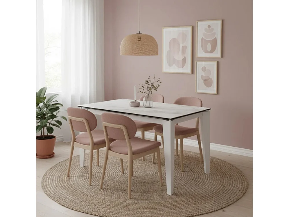 Tavolo da pranzo allungabile in ceramica su vetro effetto marmo bianco Majolica 120-170x80 cm fino a 8 posti | Duzzle