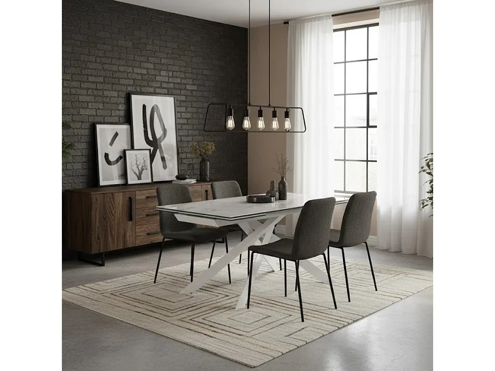 Axis, Tavolo allungabile con top in ceramica su vetro Marmo bianco (90cm X 160-240cm H. 76cm)