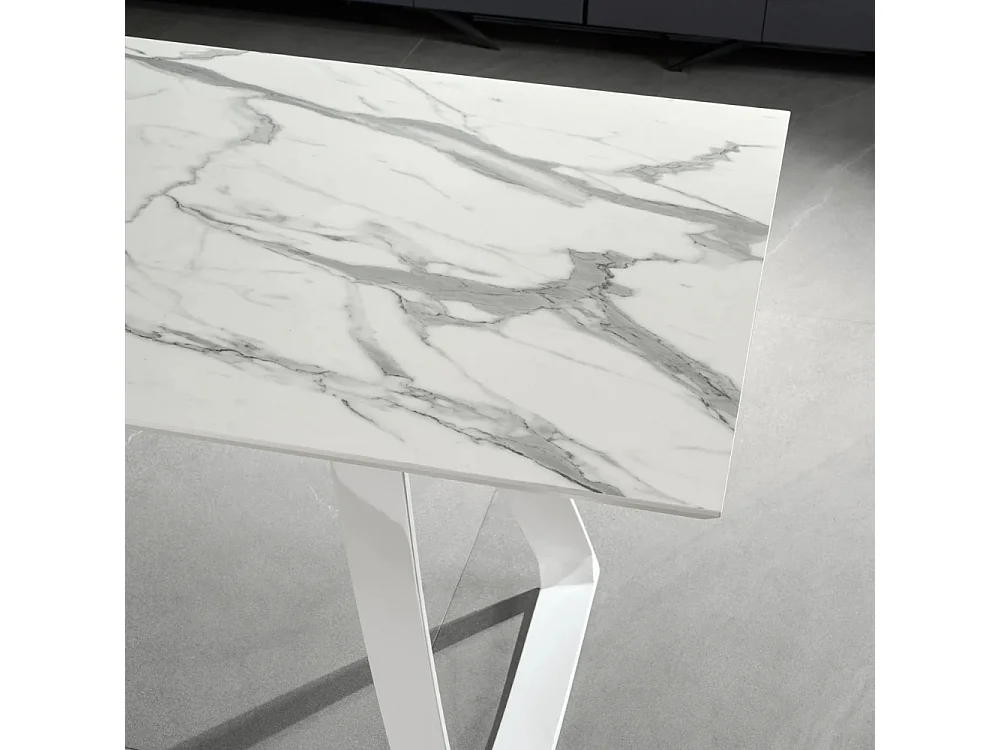 Grayson, Tavolo allungabile con top in HPL su MDF Marmo bianco (90cm X 170/270cm H. 76cm)