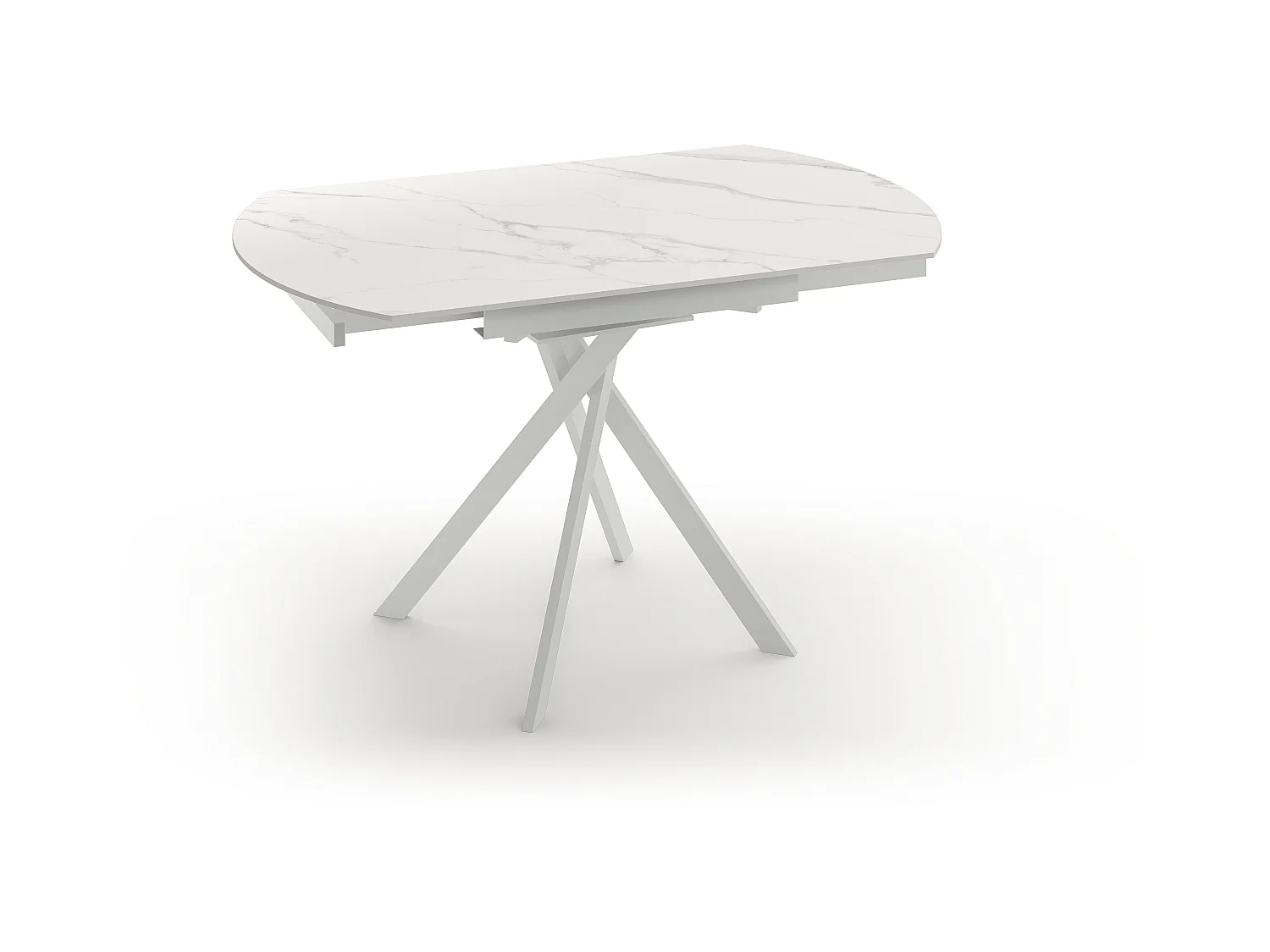 Drift,  Tavolo allungabile con top in ceramica con gambe in metallo verniciato. Allunghe interne in ceramica. (120cm X 80-120cm H. 76cm)| Duzzle