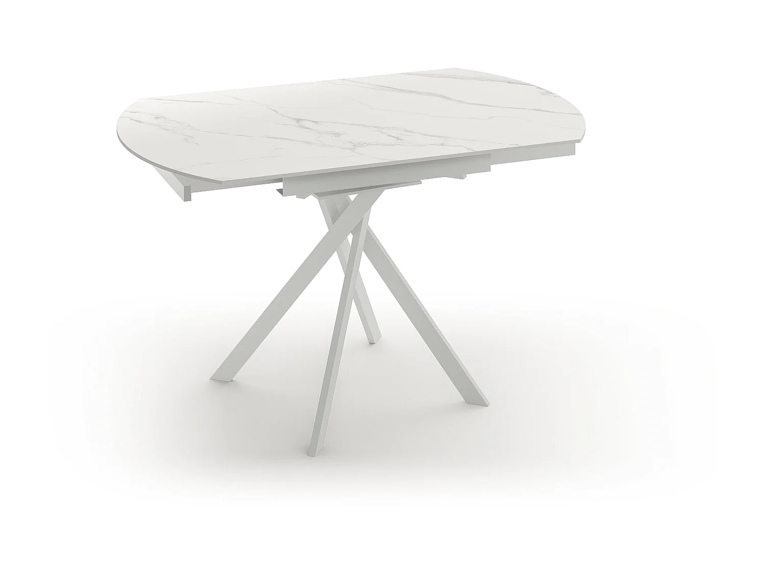 Drift,  Tavolo allungabile con top in ceramica con gambe in metallo verniciato. Allunghe interne in ceramica. (120cm X 80-120cm H. 76cm)| Duzzle