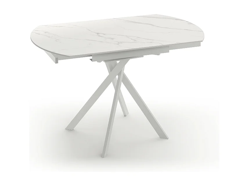 Tavolo da pranzo allungabile in ceramica effetto marmo bianco Drift 80-120x120 cm fino a 6 posti | Duzzle