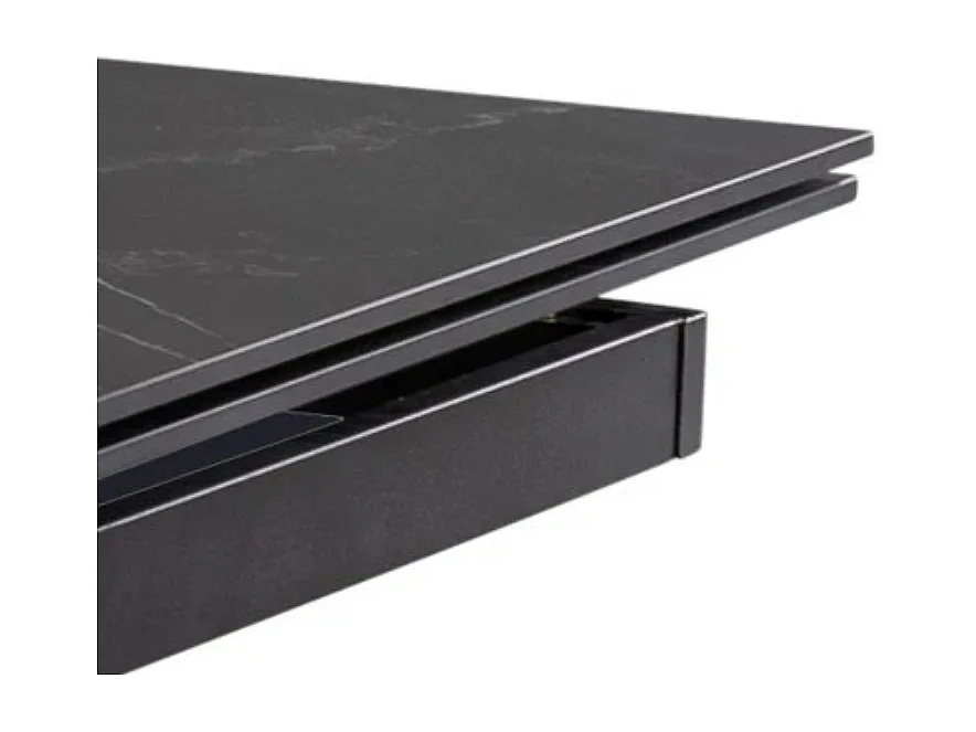 Mesa de comedor extensible Augustus 160-240x90 cm cerámica efecto mármol negro mate, 10 plazas, patas de metal negro