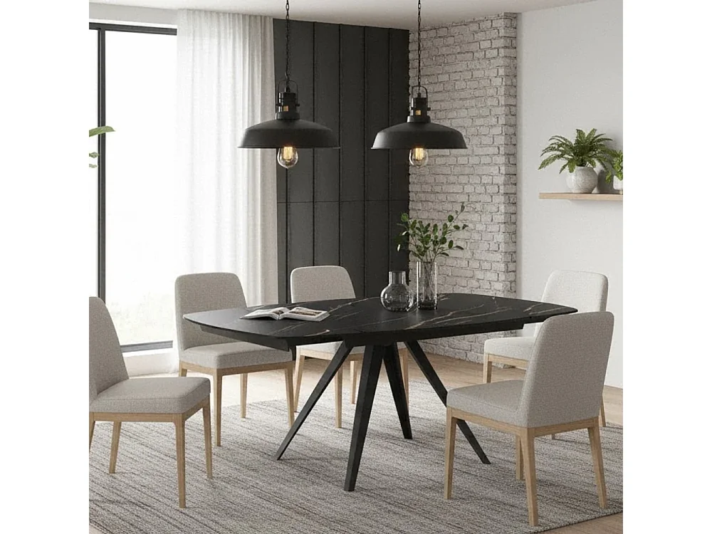 Tavolo da pranzo allungabile in ceramica effetto marmo portoro Spin 140-200x90 cm fino a 8 posti | Duzzle
