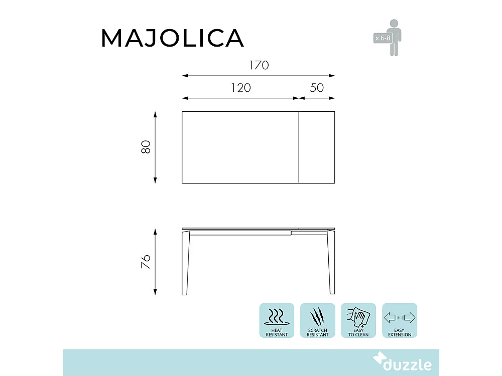 Tavolo da pranzo allungabile in ceramica su vetro effetto marmo grigio Majolica 120-170x80 cm fino a 8 posti | Duzzle