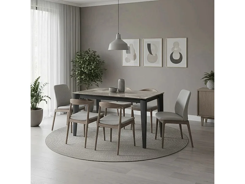 Tavolo da pranzo allungabile in ceramica su vetro effetto marmo grigio Majolica 120-170x80 cm fino a 8 posti | Duzzle