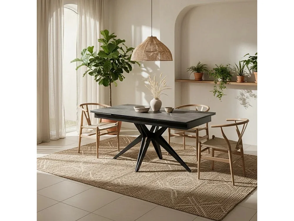 Tavolo da pranzo allungabile in ceramica effetto marmo grigio Caesar 160-240x90 cm fino a 10 posti | Duzzle