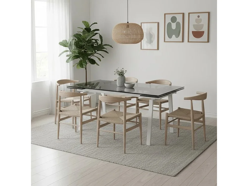 Tavolo da pranzo allungabile in vetro temperato con gambe bianche Jackson 140-200x80 cm fino a 8 posti | Duzzle