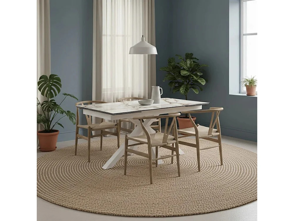 Tavolo da pranzo allungabile in ceramica effetto marmo calacatta Guernica 160-240x90 cm fino a 10 posti | Duzzle