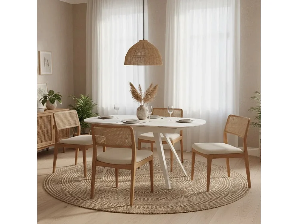 Spin, Tavolo allungabile con top in ceramica Marmo bianco (90cm X 140/200cm H. 75cm)