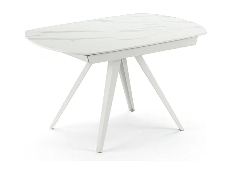 Spin, Tavolo allungabile con top in ceramica Marmo bianco (90cm X 140/200cm H. 75cm)