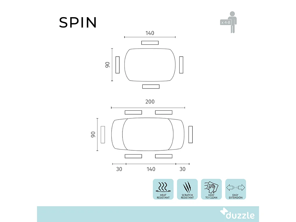 Spin, Tavolo allungabile con top in ceramica Marmo bianco (90cm X 140/200cm H. 75cm)