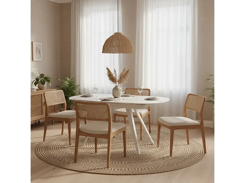 Spin, Tavolo allungabile con top in ceramica Marmo bianco (90cm X 140/200cm H. 75cm)