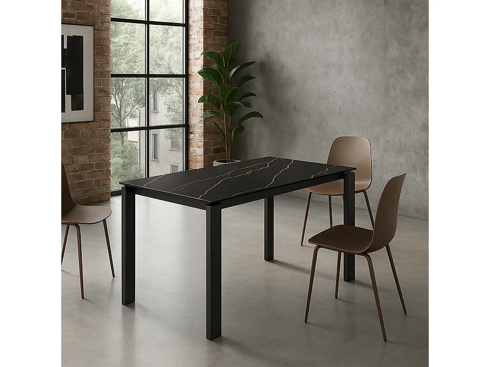 Tavolo da pranzo allungabile in ceramica effetto marmo portoro Task 120-170x80 cm fino a 8 posti | Duzzle