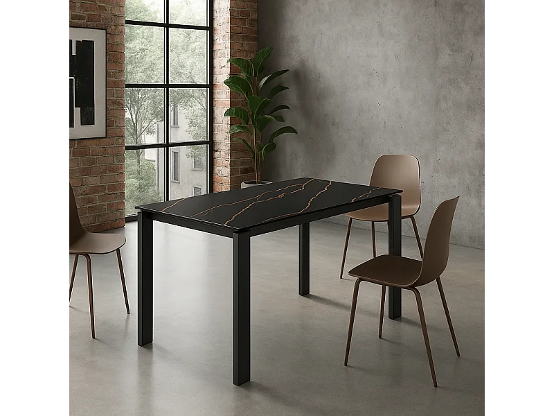 Task, Tavolo allungabile con top in ceramica Marmo nero (80cm X 120-170cm H. 75cm)