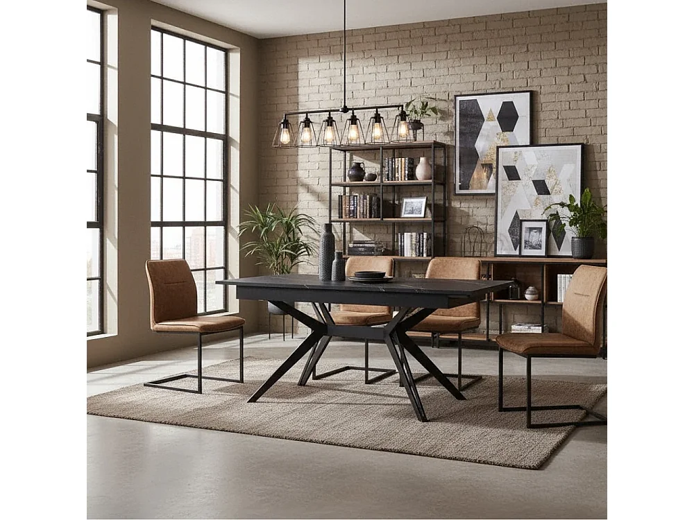 Tavolo da pranzo allungabile in ceramica effetto marmo nero Iulius 160-240x90 cm fino a 10 posti | Duzzle