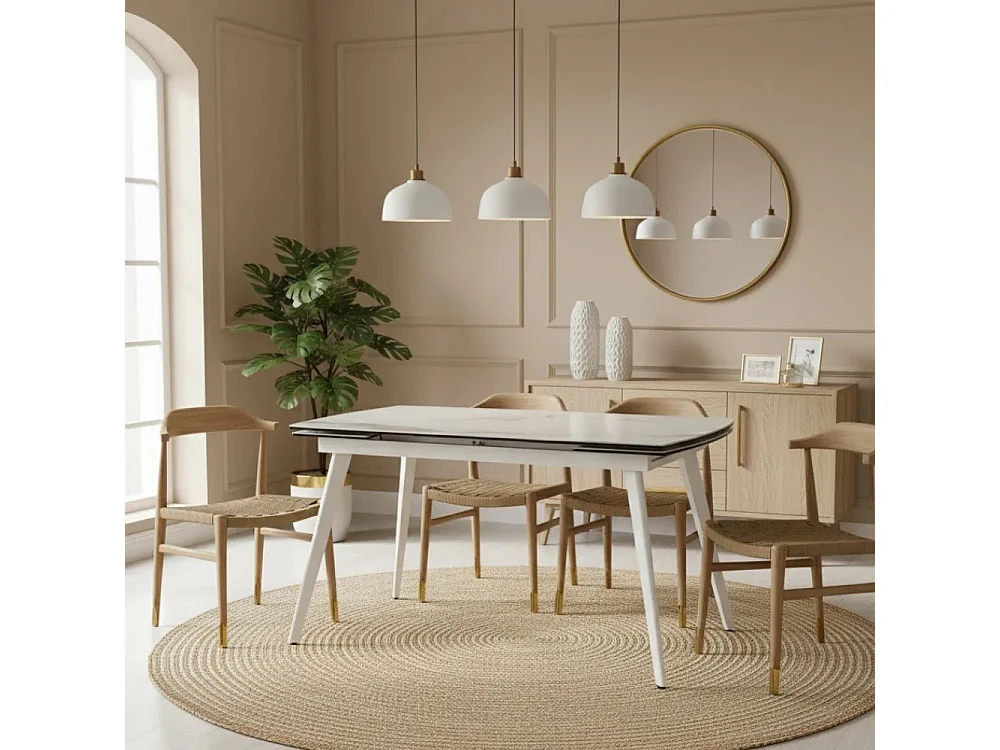 George, Tavolo allungabile con top in ceramica su vetro Marmo bianco (90cm X 140/170/200cm H. 76cm)