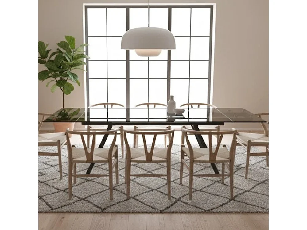 Mars, Tavolo allungabile con top in vetro temperato Nero fumé (90cm X 160/240cm H. 76cm)