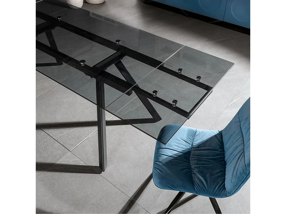 Mars, Tavolo allungabile con top in vetro temperato Nero fumé (90cm X 160/240cm H. 76cm)