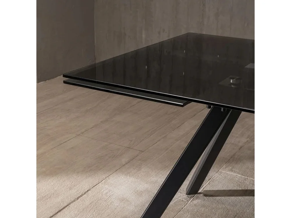 Mars, Tavolo allungabile con top in vetro temperato Nero fumé (90cm X 160/240cm H. 76cm)