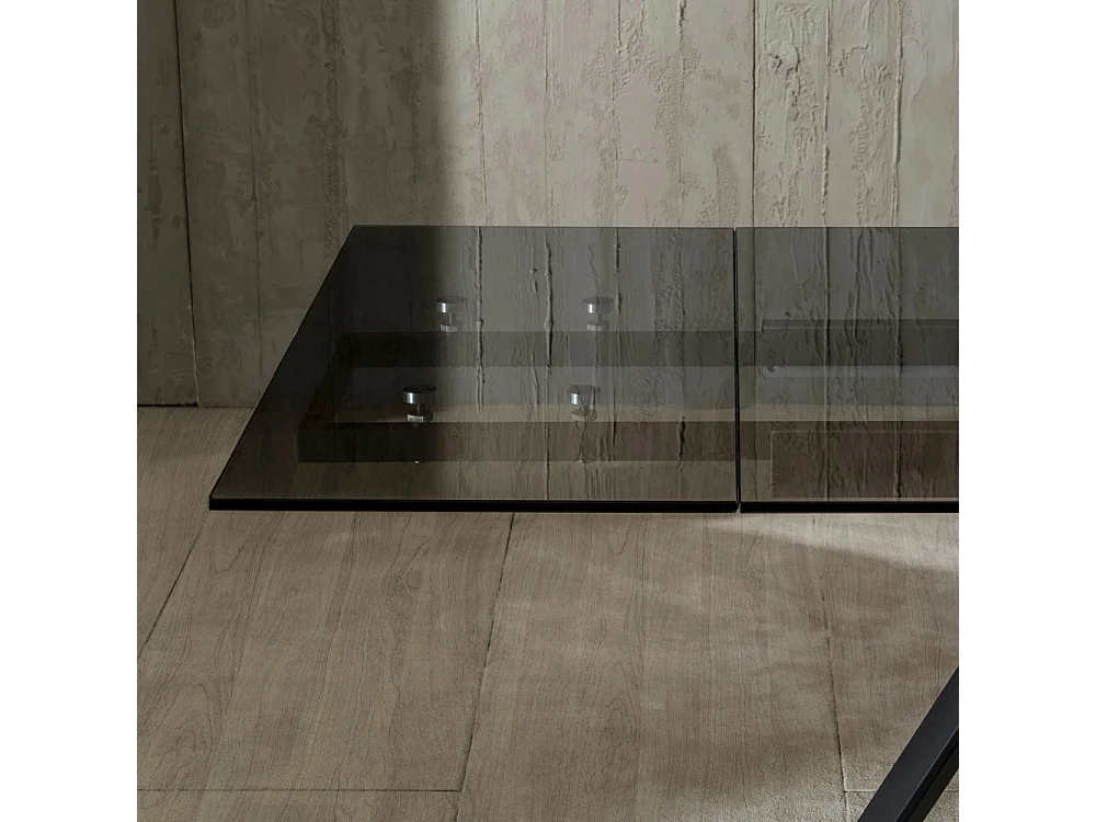 Mars, Tavolo allungabile con top in vetro temperato Nero fumé (90cm X 160/240cm H. 76cm)