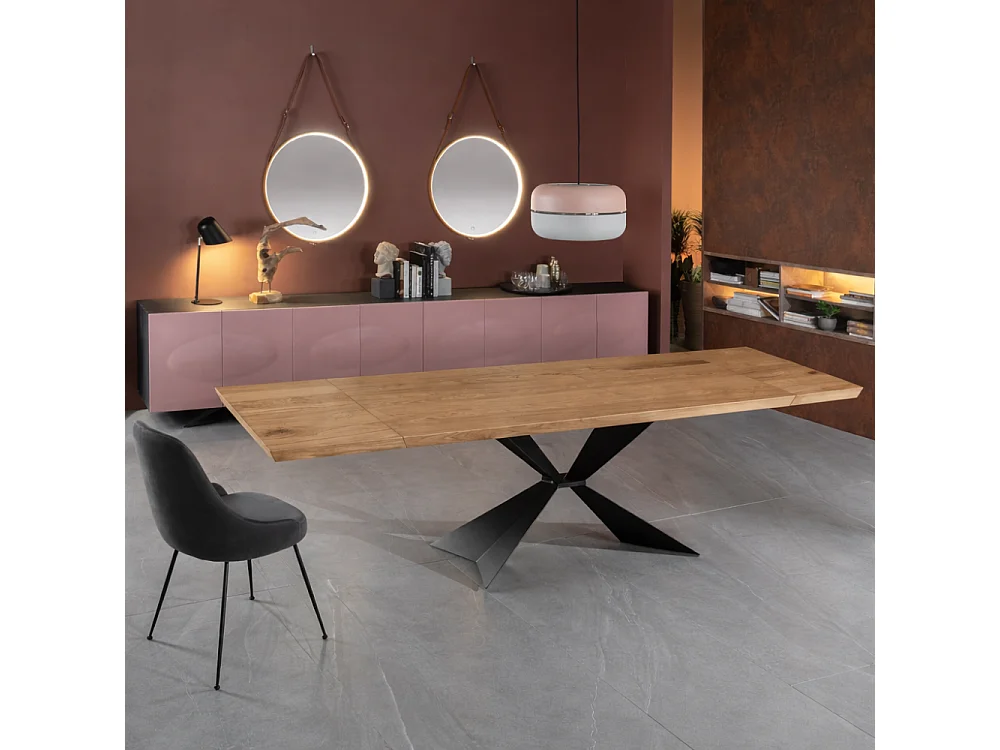 Tavolo da pranzo allungabile in legno impiallacciato rovere naturale Taurus 160-240x90 cm fino a 10 posti Made in Italy | Duzzle