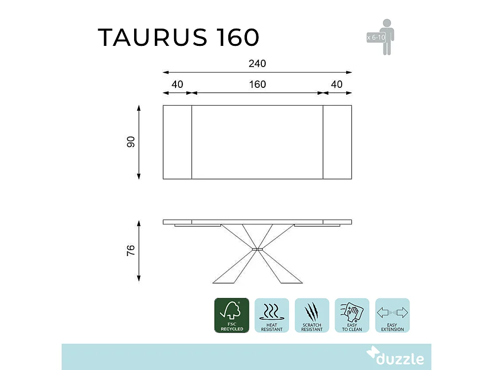 Tavolo da pranzo allungabile in legno impiallacciato rovere naturale Taurus 160-240x90 cm fino a 10 posti Made in Italy | Duzzle