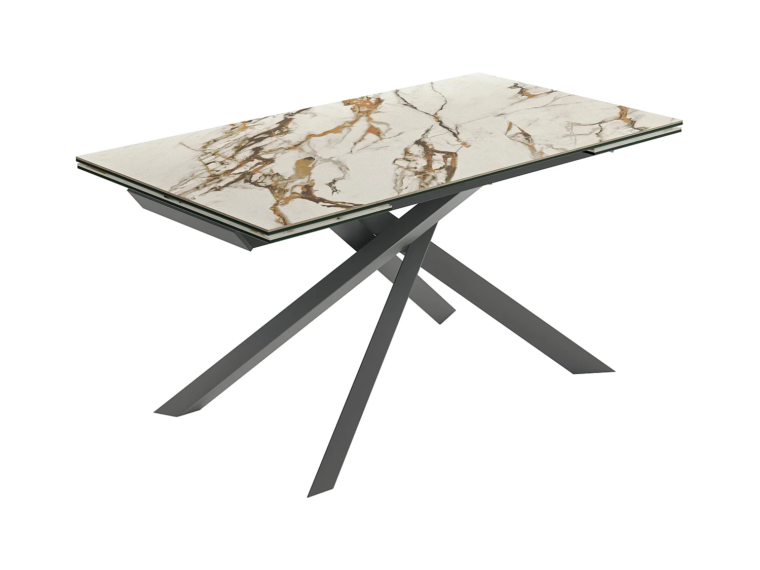 Axis,  Tavolo allungabile con top in ceramica su vetro. Gambe in metallo verniciato. Allunghe interne. (90cm X 160-240cm H. 76cm)| Duzzle