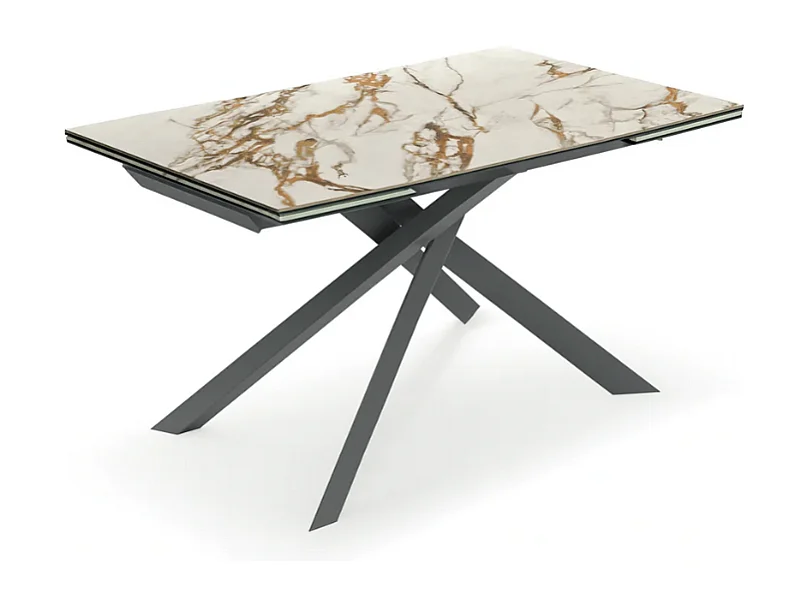 Axis, Tavolo allungabile con top in ceramica su vetro Cemento bianco (90cm X 160-240cm H. 76cm)