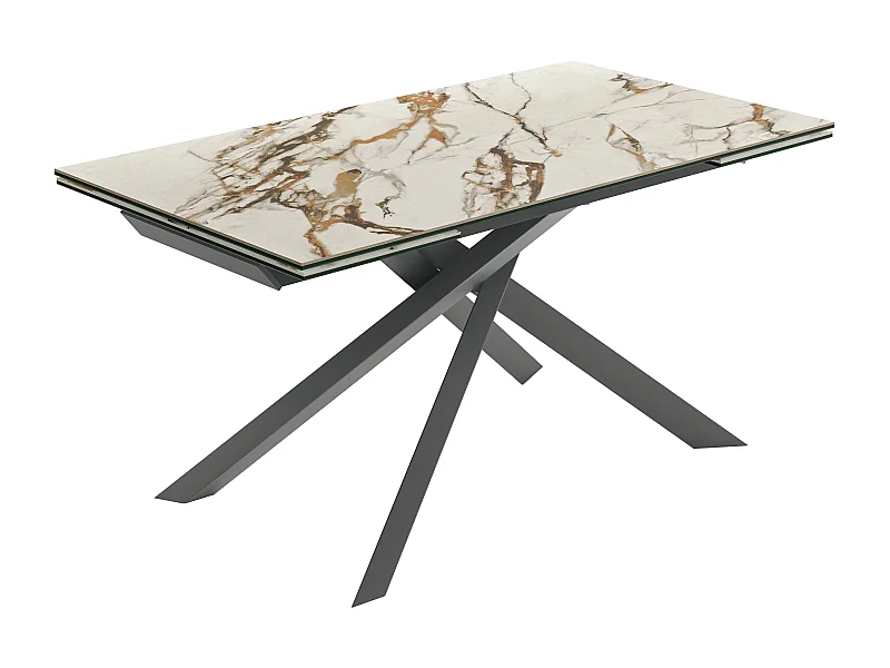 Axis,  Tavolo allungabile con top in ceramica su vetro. Gambe in metallo verniciato. Allunghe interne. (90cm X 160-240cm H. 76cm)| Duzzle