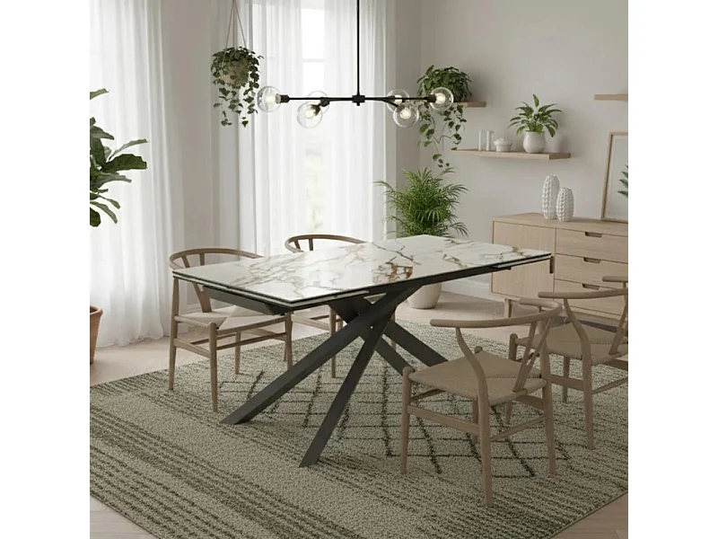 Axis, Tavolo allungabile con top in ceramica su vetro Cemento bianco (90cm X 160-240cm H. 76cm)