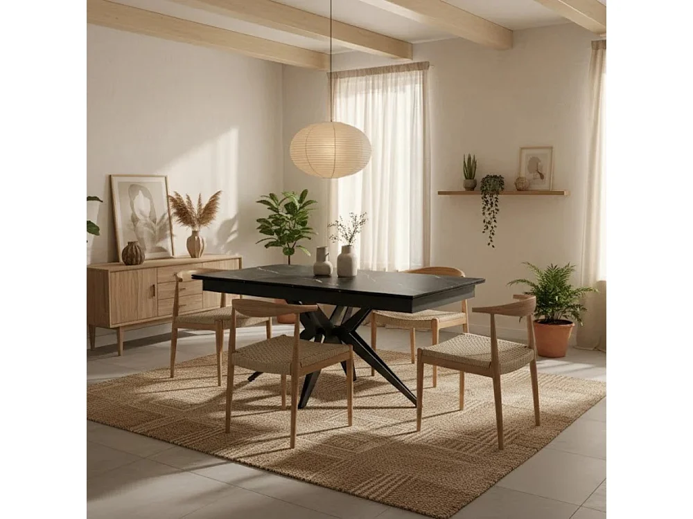 Tavolo da pranzo allungabile in ceramica effetto marmo nero Caesar 160-240x90 cm fino a 10 posti | Duzzle